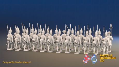 Seven Years’ War Prussian Grenadier Battalion - March Attack - Set 2 - 24 Figures, rear view. Supplied unpainted.