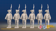 Seven Years’ War Russian Musketeers - March Attack - Summer Uniform, front view. Supplied unpainted.