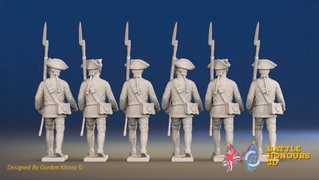 Seven Years’ War Russian Musketeers - March Attack - Summer Uniform, rear view. Supplied unpainted.