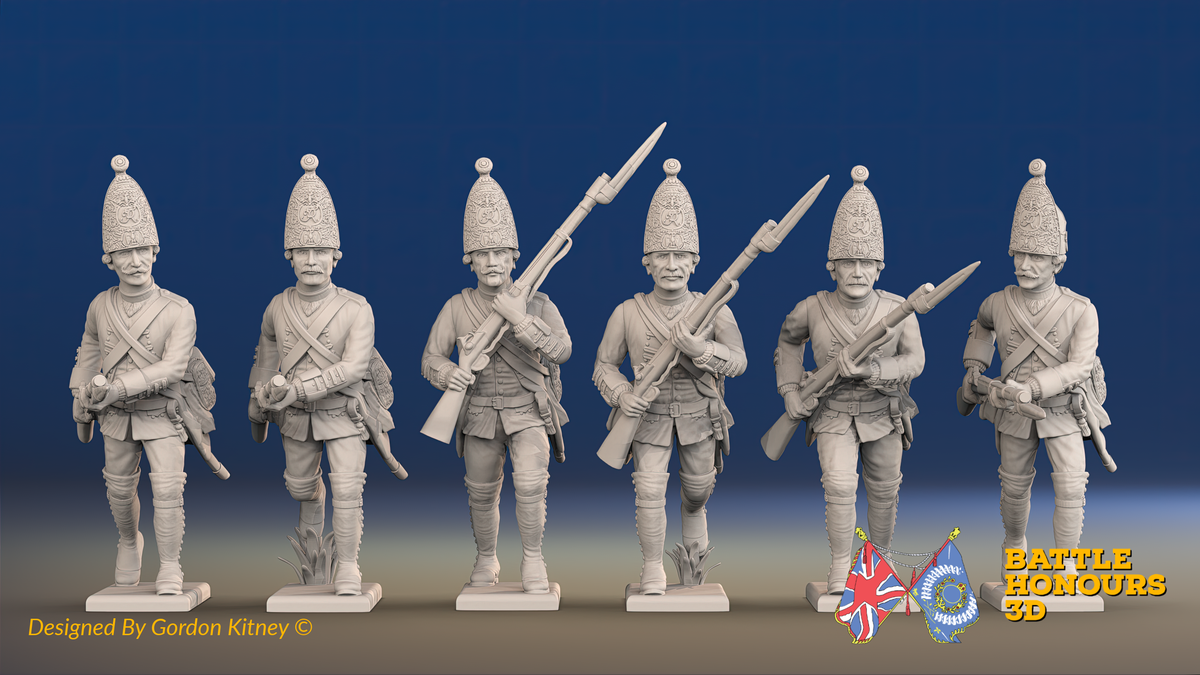 Seven Years’ War Prussian Grenadiers - Charging - Long Cuff Lace, front view. Supplied unpainted.