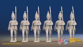 Seven Years’ War Prussian Grenadiers - March Attack, front view. Supplied unpainted.
