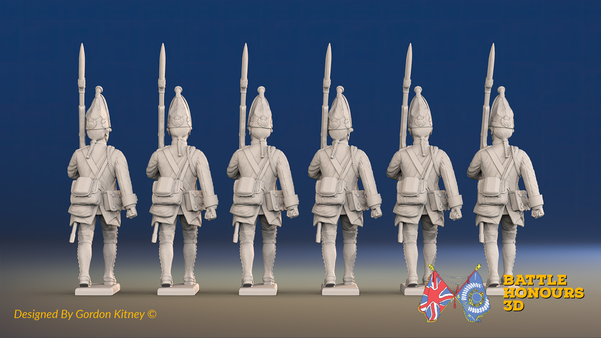 Seven Years’ War Prussian Grenadiers - March Attack, rear view. Supplied unpainted.