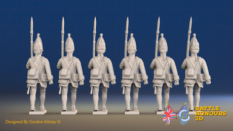 Seven Years’ War Prussian Grenadiers - March Attack - Set 15, rear view. Supplied unpainted.