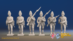 Seven Years’ War Prussian Fusiliers - Charging - Set 3, front view. Supplied unpainted.