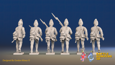 Seven Years’ War Prussian Fusiliers - Charging - Set 3, rear view. Supplied unpainted.