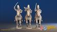 Seven Years’ War Prussian Hussars Command - Galloping - Mirlitons, Set 1, front view. Supplied unpainted.