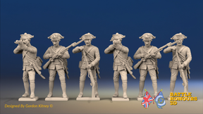 Seven Years’ War Prussian Musketeers - Firing Line - Plain Lapels, front view. Supplied unpainted.