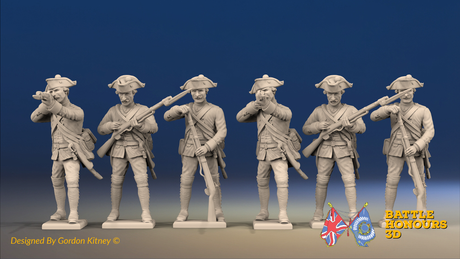Seven Years’ War Prussian Musketeers - Firing Line - Set 1, front view. Supplied unpainted.