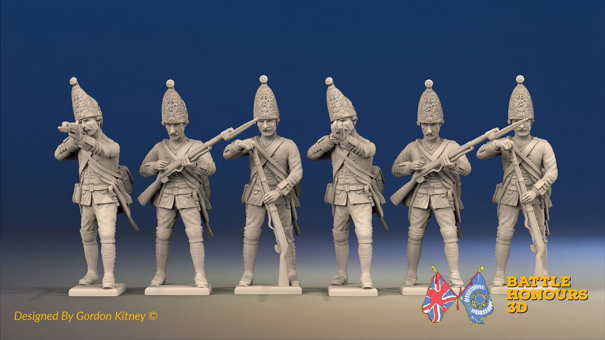 Seven Years’ War Prussian Grenadiers - Firing Line - Long Cuff Lace, front view. Supplied unpainted.