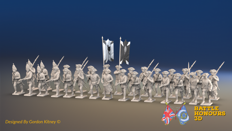 Seven Years’ War Russian Musketeer Battalion - Advancing - Summer Uniform - 30 Figures, front view. Supplied unpainted.