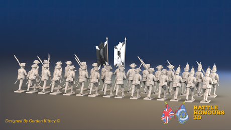 Seven Years’ War Russian Musketeer Battalion - Advancing - Summer Uniform - 30 Figures, rear view. Supplied unpainted.
