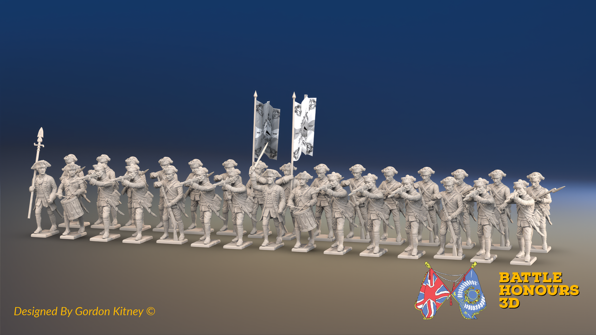 Seven Years’ War Prussian Musketeer Battalion - Firing Line - Set 15 - 30 Figures, front view. Supplied unpainted.