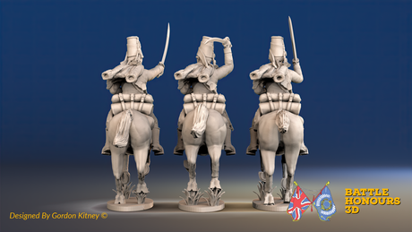 Seven Years’ War Prussian Hussars - Galloping - Mirlitons, Set 2, rear view. Supplied unpainted.
