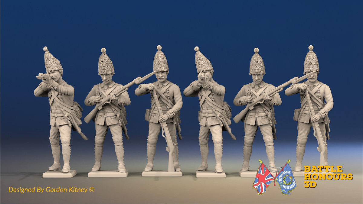 Seven Years’ War Prussian Grenadiers - Firing Line - Shoulder Wings, front view. Supplied unpainted.