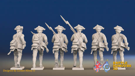 Seven Years’ War Prussian Musketeers - Charging - Set 15, rear view. Supplied unpainted.