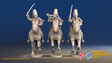 Seven Years’ War Prussian Hussars Command - Galloping - Mirlitons, Set 2, front view. Supplied unpainted.