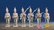 Seven Years’ War Prussian Grenadiers - Charging - Pointed Lapel Lace, front view. Supplied unpainted.