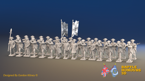 Seven Years’ War Prussian Musketeer Battalion - Firing Line - Plain Lapels - 30 Figures, front view. Supplied unpainted.