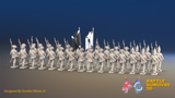 Seven Years’ War Russian Musketeer Battalion - March Attack - Summer Uniform - Rolled Coats - 30 Figures, rear view. Supplied unpainted.