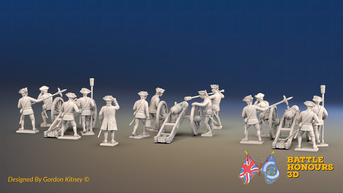 Seven Years’ War Russian Artillery Battery - 8-Pounders - Unicorns - Summer Uniform - 3 Guns and 13 Figures, rear view. Supplied unpainted.
