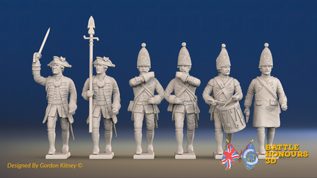 Seven Years’ War Prussian Grenadiers Command - March Attack - Set 6, front view. Supplied unpainted.
