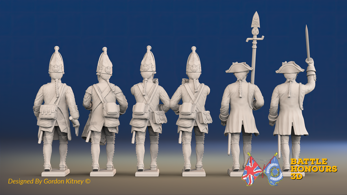 Seven Years’ War Prussian Grenadiers Command - March Attack - Long Cuff Lace, rear view. Supplied unpainted.
