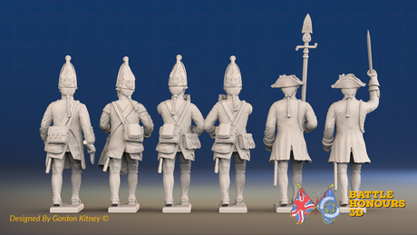 Seven Years’ War Prussian Grenadiers Command - March Attack - Set 6, rear view. Supplied unpainted.
