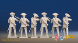 Seven Years’ War Russian Musketeers - Firing - Summer Uniform - Observation Corps - Rolled Coats, rear view. Supplied unpainted.