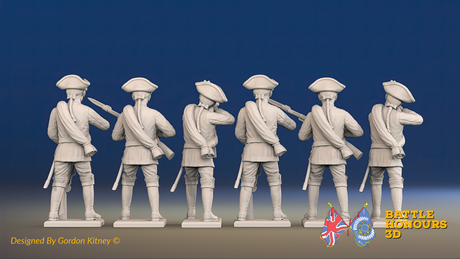 Seven Years’ War Russian Musketeers - Firing - Summer Uniform - Observation Corps - Rolled Coats, rear view. Supplied unpainted.