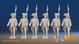 Seven Years’ War Russian Musketeers - March Attack - Winter Uniform - Observation Corps, front view. Supplied unpainted.