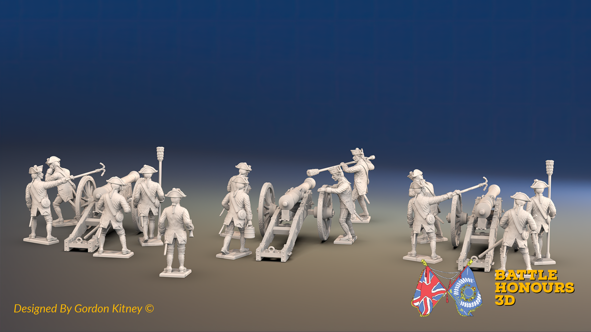 Seven Years’ War Prussian Foot Artillery Battery - 12-Pounders - 3 Guns and 13 Figures, rear view. Supplied unpainted.