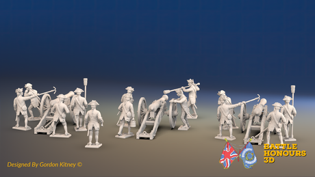 Seven Years’ War Prussian Foot Artillery Battery - 12-Pounders - 3 Guns and 13 Figures, rear view. Supplied unpainted.