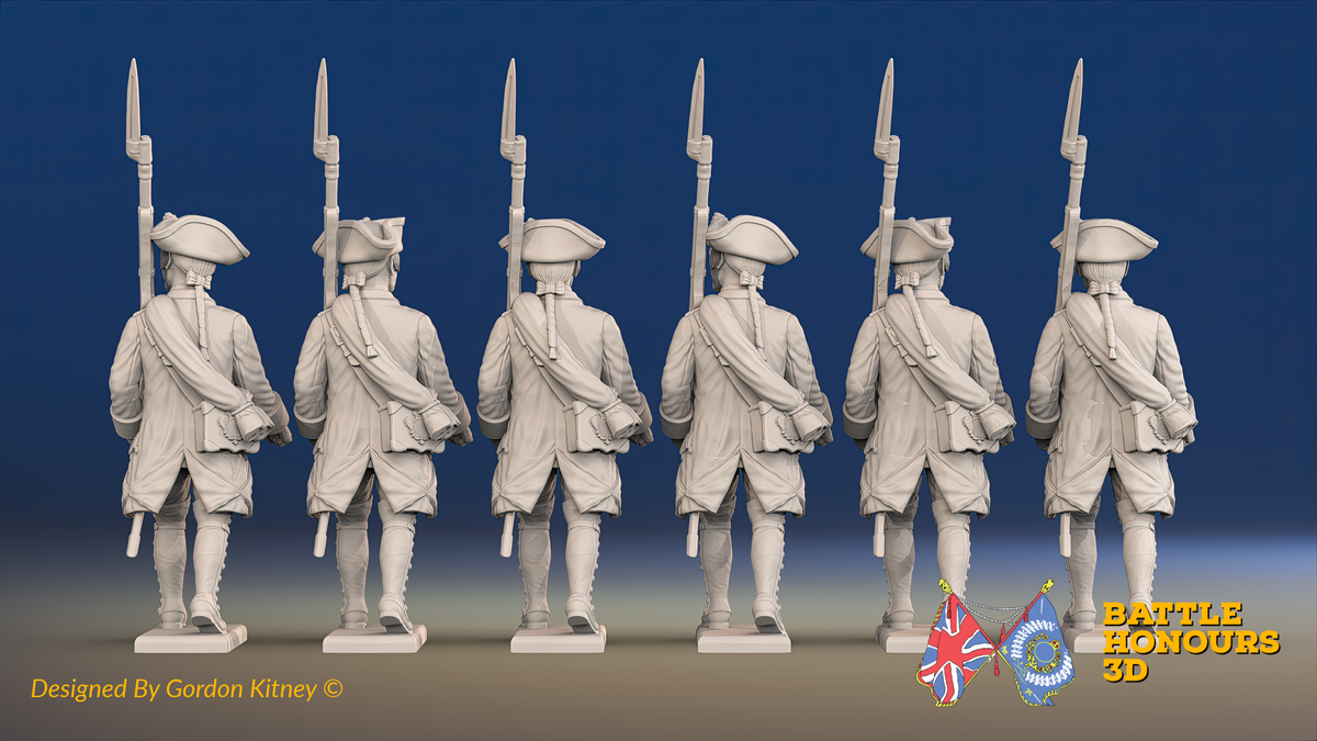 Seven Years’ War Russian Musketeers - March Attack - Winter Uniform - Rolled Cloaks, rear view. Supplied unpainted.