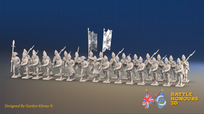 Seven Years’ War Prussian Fusilier Battalion - Charging - Set 2 - 24 Figures, front view. Supplied unpainted.
