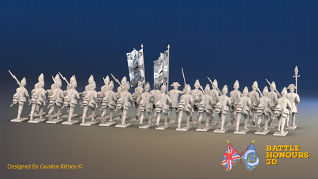 Seven Years’ War Prussian Fusilier Battalion - Charging - Set 2 - 24 Figures, rear view. Supplied unpainted.