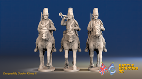 Seven Years’ War Prussian Hussars Command - Trotting - Mirlitons with Skull Badges, front view. Supplied unpainted.