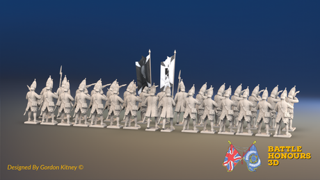 Seven Years’ War Russian Grenadier Battalion - Firing - Winter Uniform - 30 Figures, rear view. Supplied unpainted.
