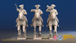 Seven Years’ War Prussian Dragoons Command - Galloping - Tricornes - With Trumpeter, front view. Supplied unpainted.