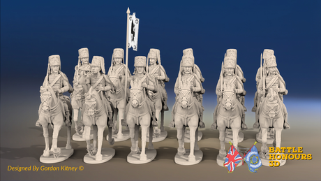 Seven Years’ War Russian Hussar Regiment - Fur Caps - 12 Mounted Figures, front view. Supplied unpainted.