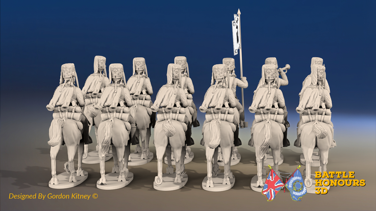 Seven Years’ War Russian Hussar Regiment - Fur Caps - 12 Mounted Figures, rear view. Supplied unpainted.