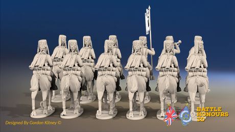 Seven Years’ War Russian Hussar Regiment - Fur Caps - 12 Mounted Figures, rear view. Supplied unpainted.