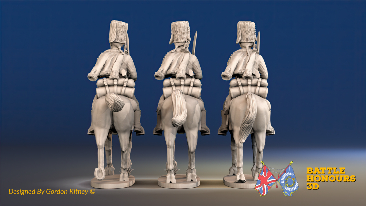 Seven Years’ War Prussian Hussars - Trotting - Fur Caps, rear view. Supplied unpainted.