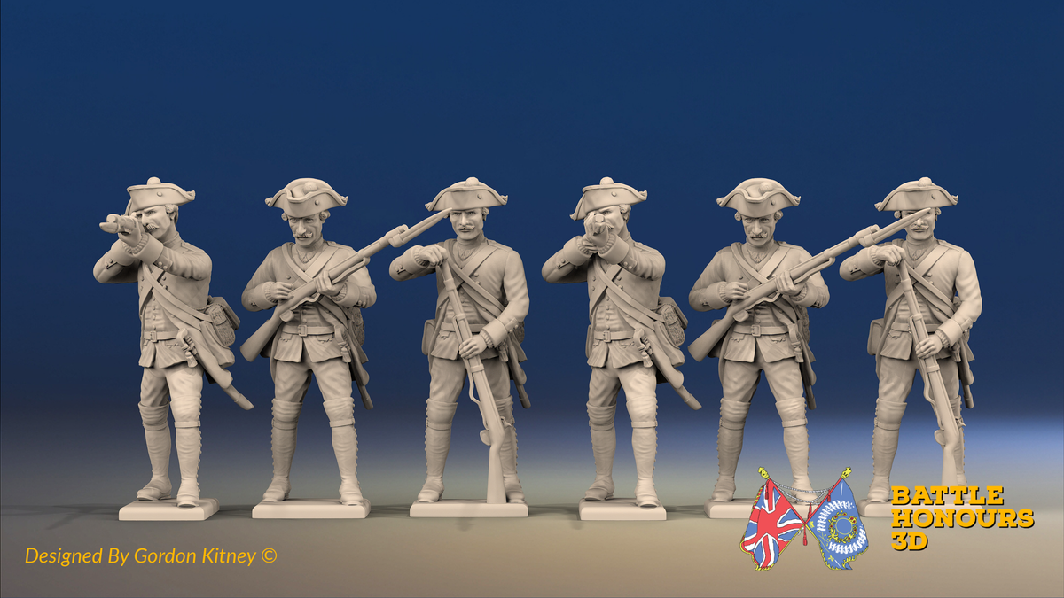 Seven Years’ War Prussian Garrison Musketeers - Firing Line, front view. Supplied unpainted.