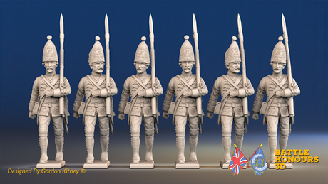 Seven Years’ War Prussian Grenadiers - March Attack - Set 3, front view. Supplied unpainted.