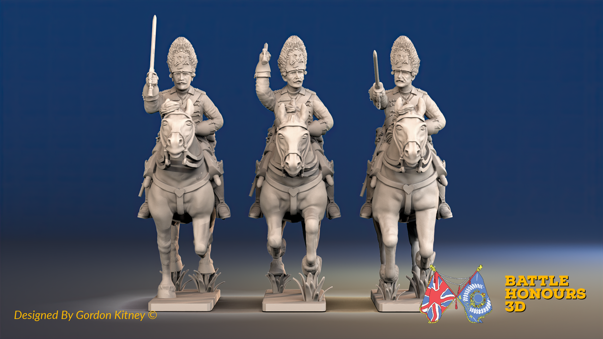 Seven Years’ War Prussian Dragoons - Galloping - Set 2, front view. Supplied unpainted.