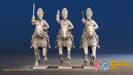 Seven Years’ War Prussian Dragoons - Galloping - Set 2, front view. Supplied unpainted.