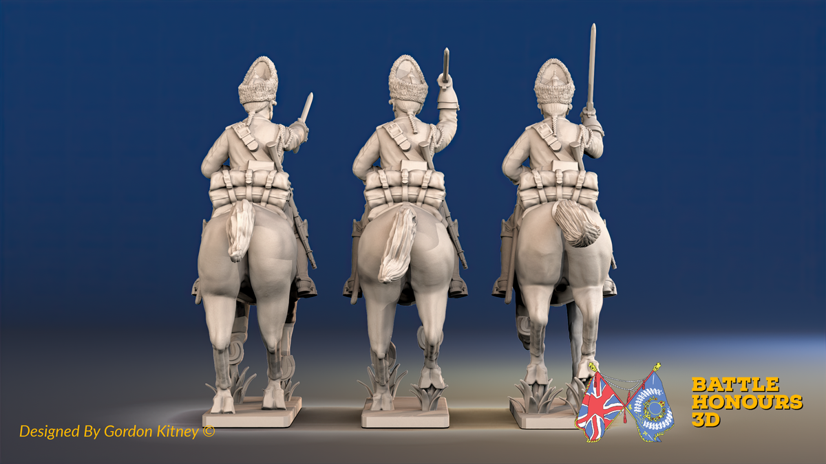 Seven Years’ War Prussian Dragoons - Galloping - Set 2, rear view. Supplied unpainted.