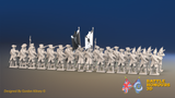 Seven Years’ War Russian Musketeer Battalion - Firing Line - Winter Uniform - Rolled Cloaks - 30 Figures, rear view. Supplied unpainted.