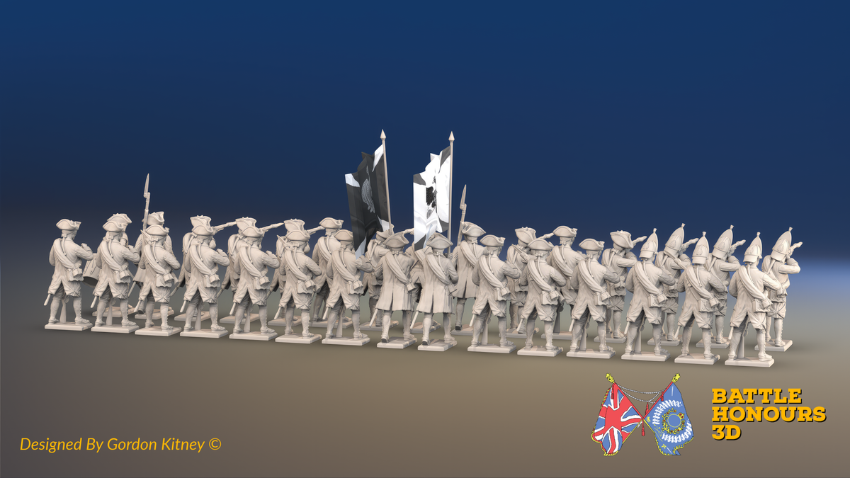 Seven Years’ War Russian Musketeer Battalion - Firing Line - Winter Uniform - Rolled Cloaks - 30 Figures, rear view. Supplied unpainted.