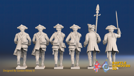 Seven Years’ War Prussian Musketeers Command - Charging - Set 15, rear view. Supplied unpainted.